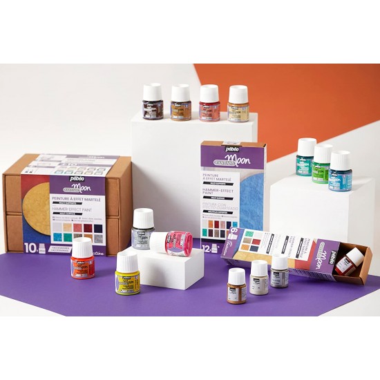 Pebeo Fantasy Moon Set 12 x 20ml  Hammer Effect Pearlescent Craft Paint Set 757441